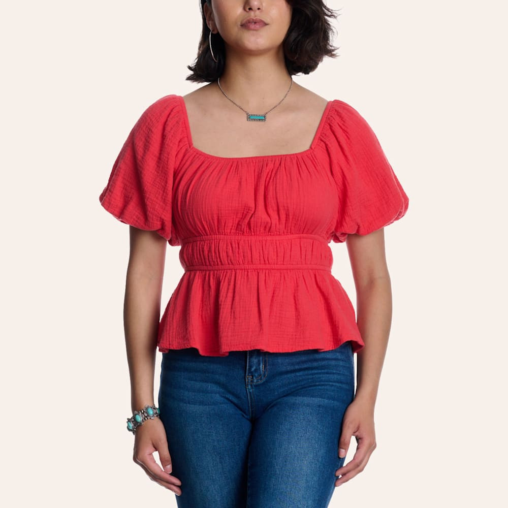Rockin' C Women's Coral Smocked Puff Sleeve Top | Cavender's