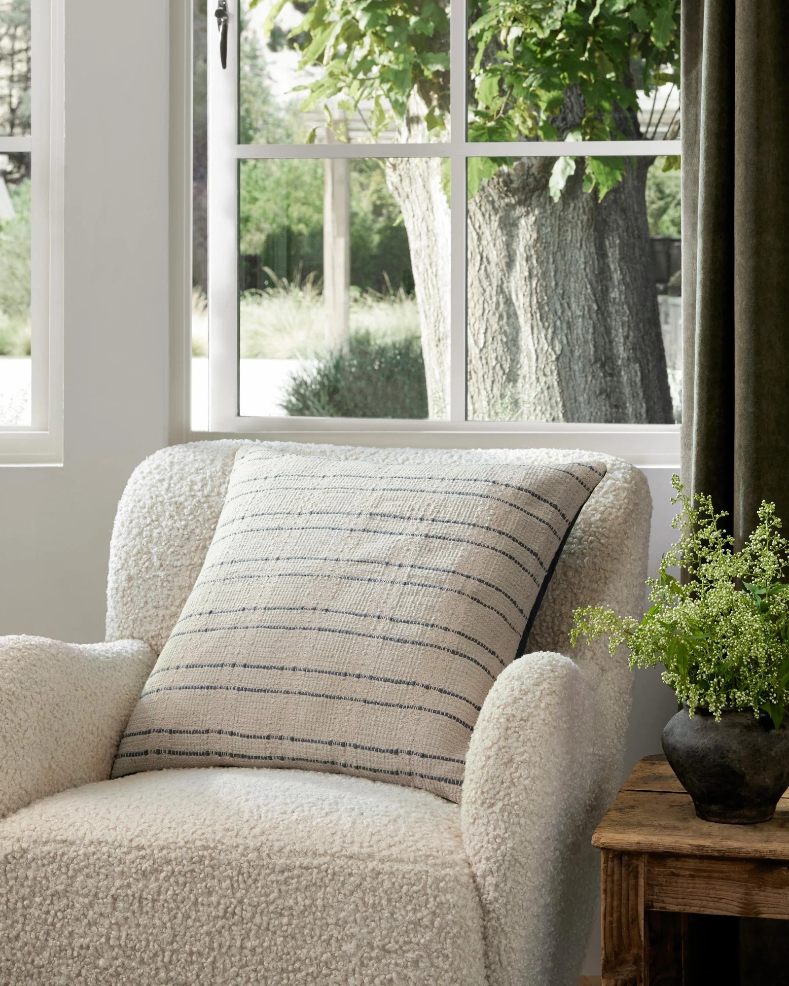 Belmont Pillow PAL-0006 Cream/Blue Cotton Plaid | Rugs Direct