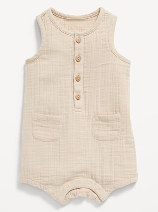 Unisex Sleeveless Henley One-Piece Romper for Baby | Old Navy (US)