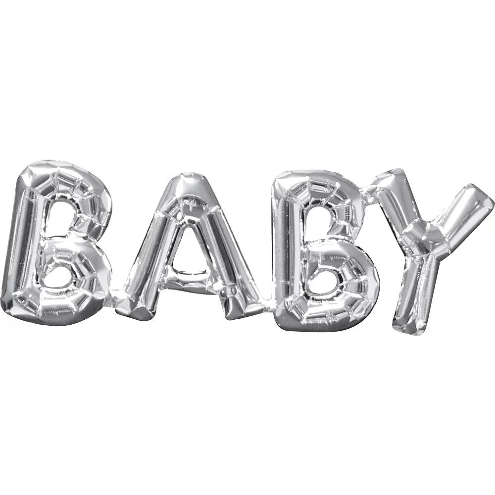 Air-Filled Silver Baby Letter Balloon Banner 26in x 9in | Party City