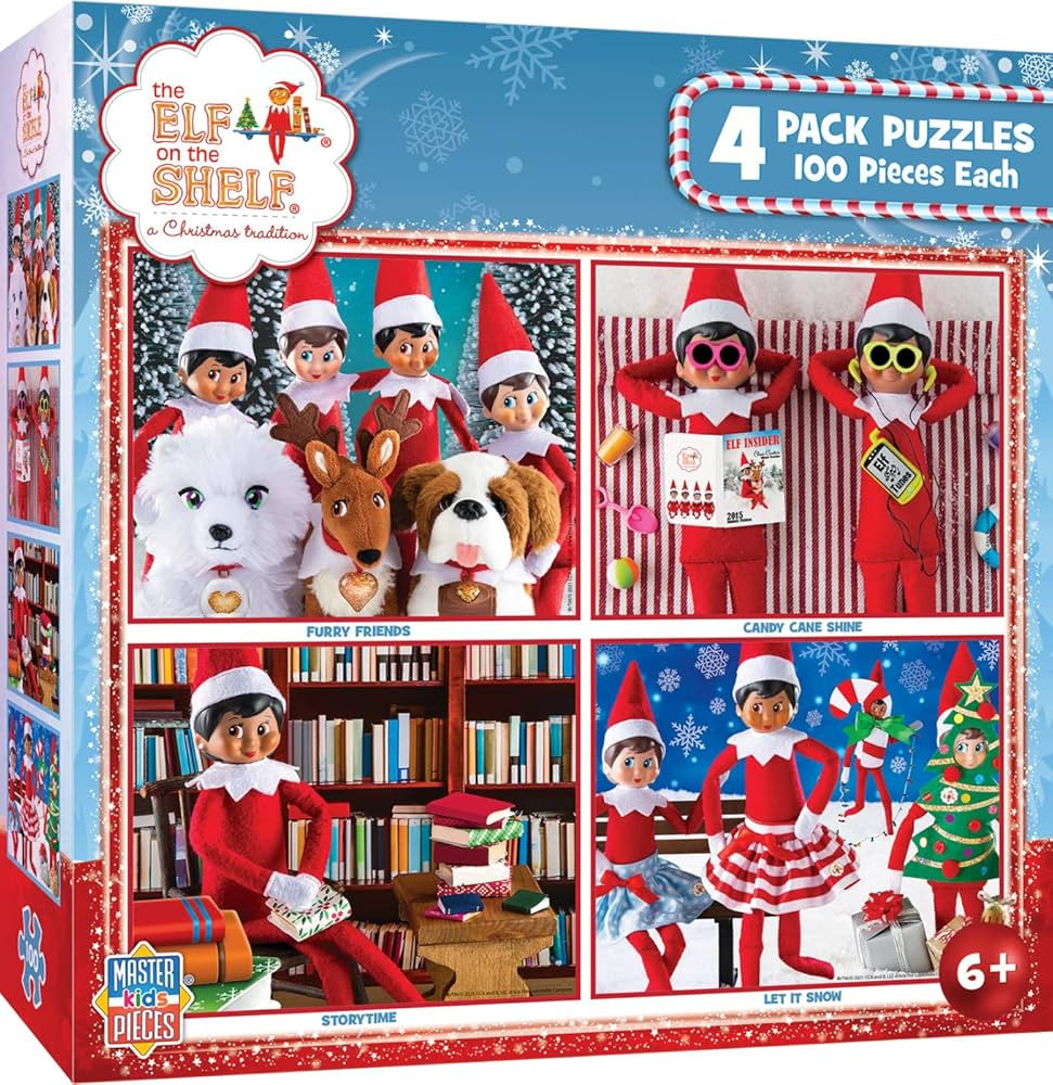 MasterPieces Puzzle Set - 4-Pack 100 Piece Jigsaw Puzzle for Kids - Elf on the Shelf 4-Pack - 8"x... | Amazon (US)