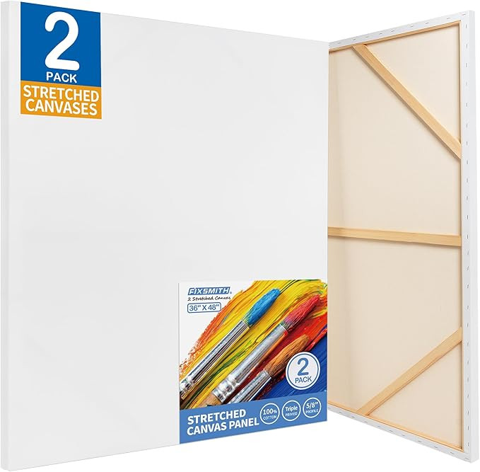 FIXSMITH Stretched White Blank Canvas - 36x48 Inch, 2 Pack,Primed Large Canvas,100% Cotton,5/8 In... | Amazon (US)
