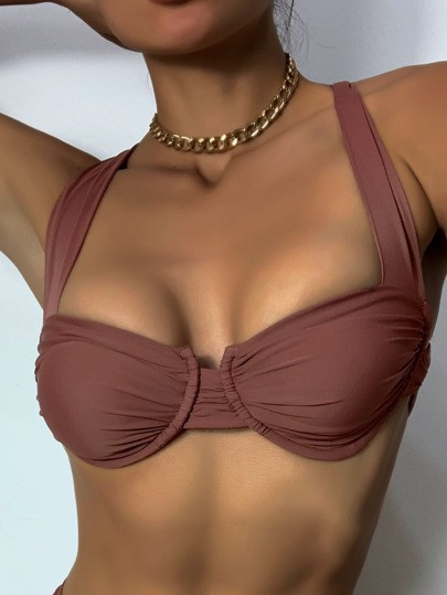Ruched Underwire Bikini Top | SHEIN