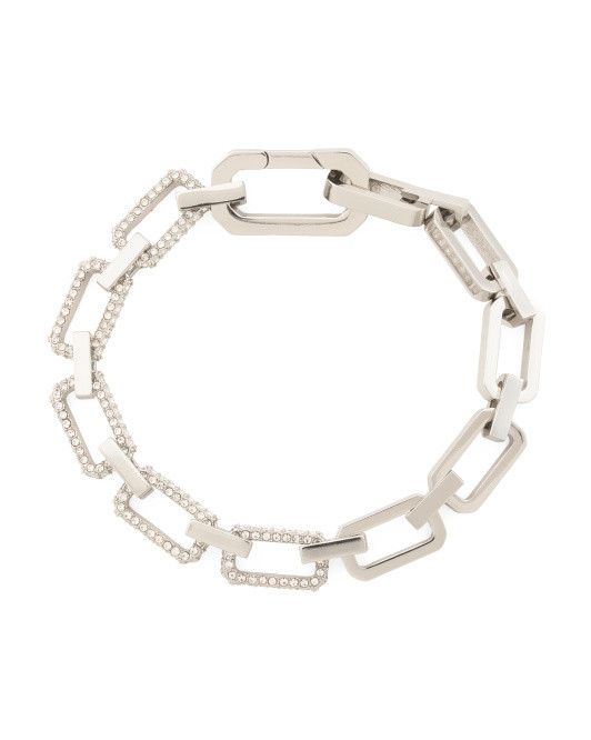 Silver And Crystal Geometric Link Barcelet | TJ Maxx
