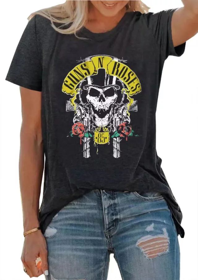 Guns N' Roses Skull Shirts for Women Vintage Rock Music T-Shirt Tops Funny Skeletons Graphic Shor... | Walmart (US)
