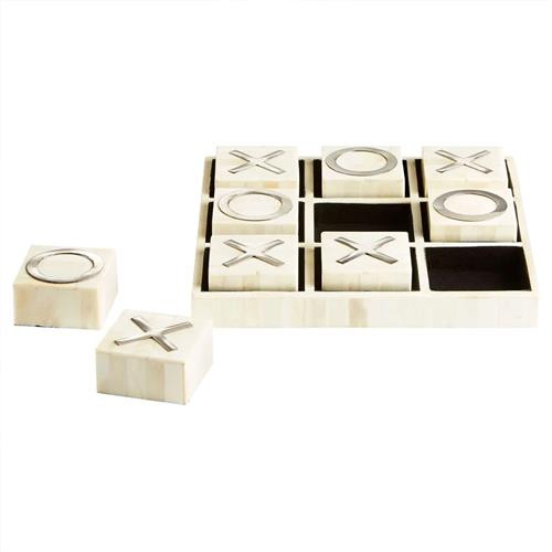 Lissa Modern Classic White Wood Silver Iron Tic-Tac-Toe Sculpture Game | Kathy Kuo Home