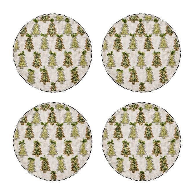 Farmhouse Trees Round Beaded Placemat, Set of 4 | MacKenzie-Childs