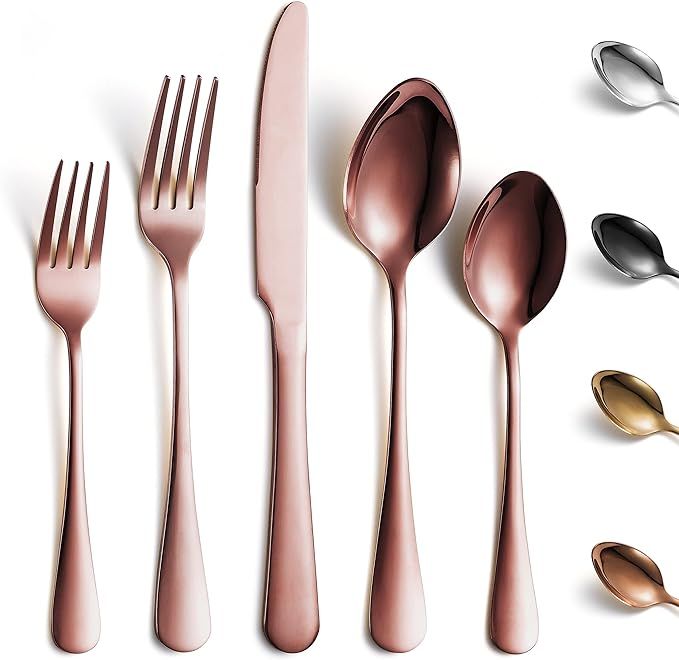 KCJOY 40-Piece Rose Gold Flatware Set, Premium Durable Stainless Steel Cutlery Set Service for 8,... | Amazon (US)