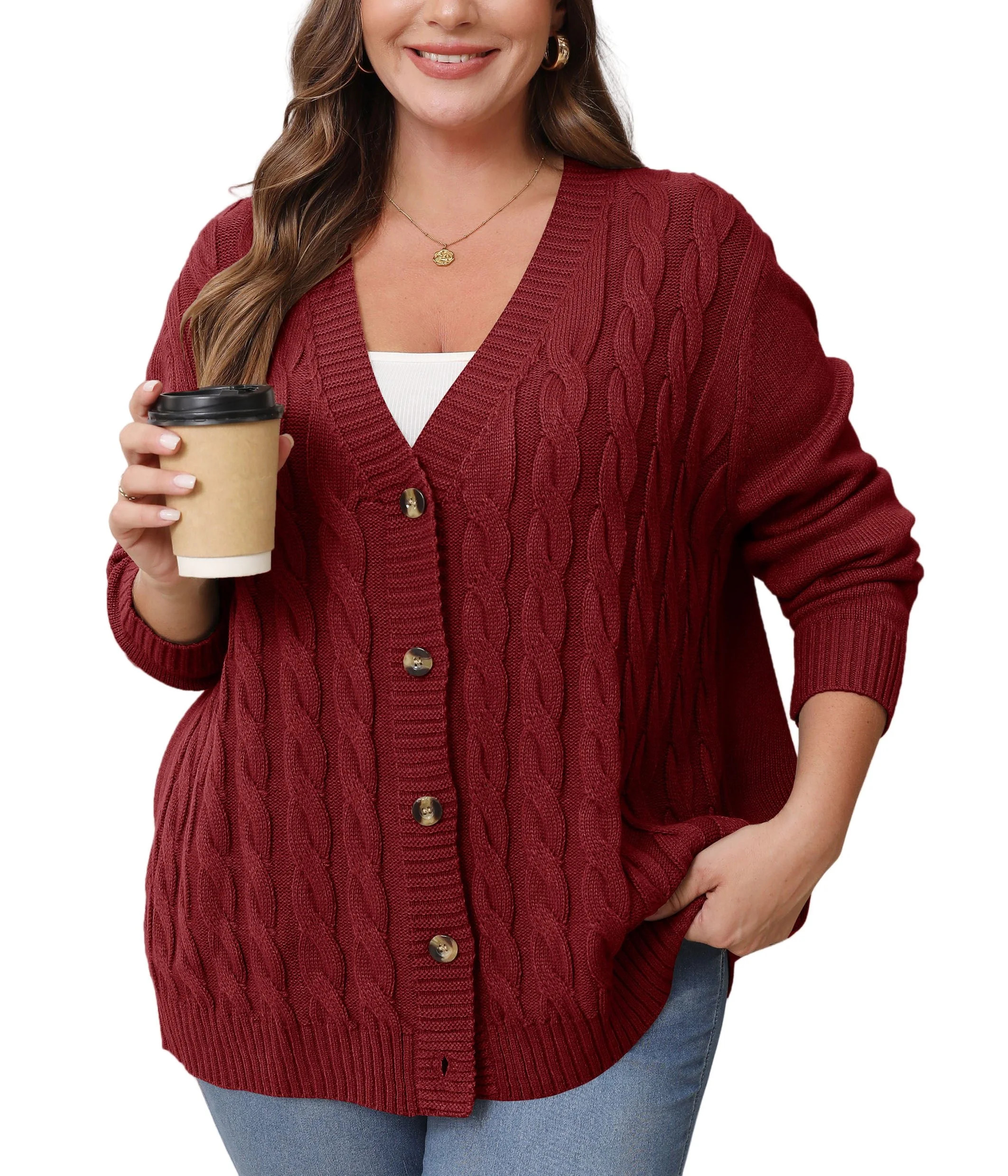 Daystry Women's Fall Winter Long Sleeve Chunky Cable Knit Sweater Open Front Cardigan Button Loos... | Walmart (US)