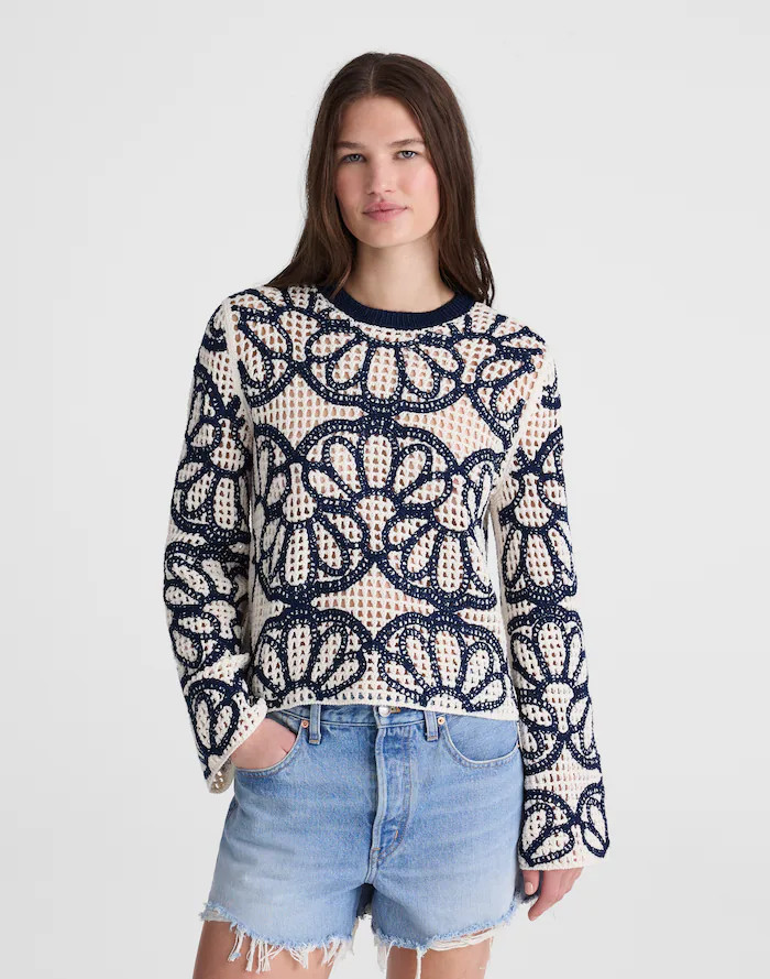 Floral-Embroidered Open-Stitch Sweater | Madewell