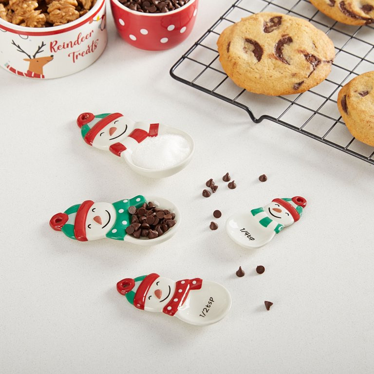 Holiday Time 4-Piece Snowman Glazed Stoneware Measuring Spoon Set, Multicolor | Walmart (US)