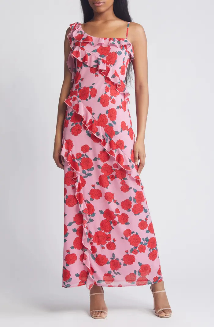 Rosaline Floral Ruffle Maxi Slipdress | Nordstrom