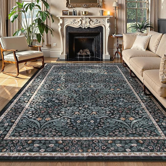 Amazon.com: Lahome Floral Washable Rugs 8x10, Soft 8x10 Area Rugs for Living Room Bedroom, Boho N... | Amazon (US)