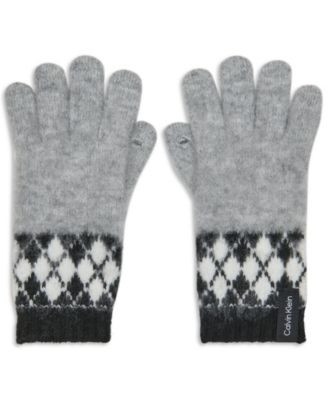 Calvin Klein Women's Argyle Fair Isle Pattern Gloves - Black | Macy's
