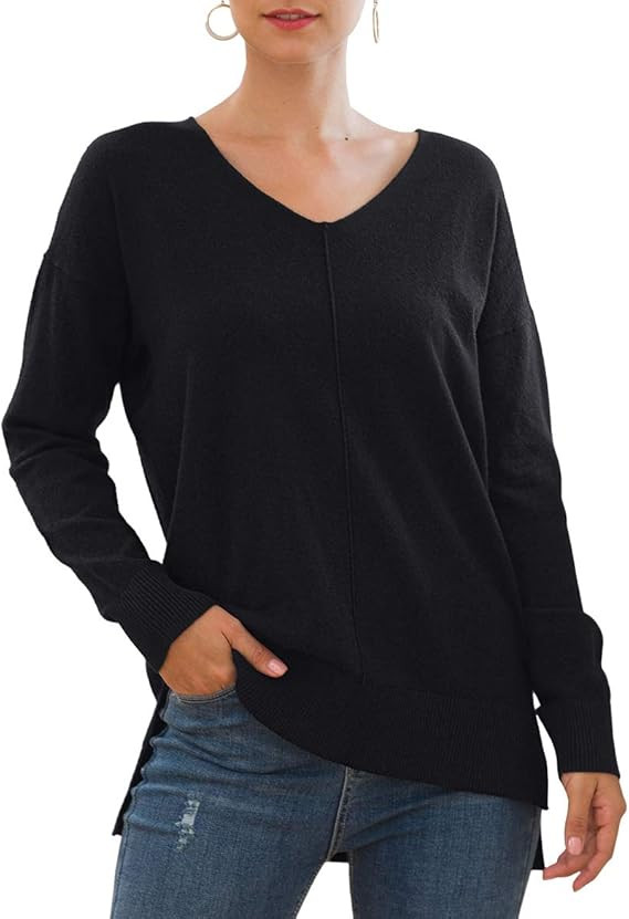 Jouica Women's Casual Lightweight V Neck Batwing Sleeve Knit Top Loose Pullover Sweater | Amazon (US)