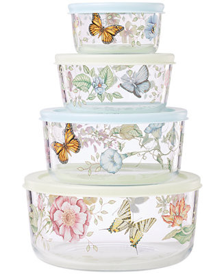 Butterfly Meadow Glass Food Storage Container with Lid, Set of 4 | Macy's
