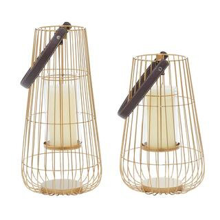 Litton Lane Gold Contemporary Metal Lantern (Set of 2)-63636 - The Home Depot | The Home Depot