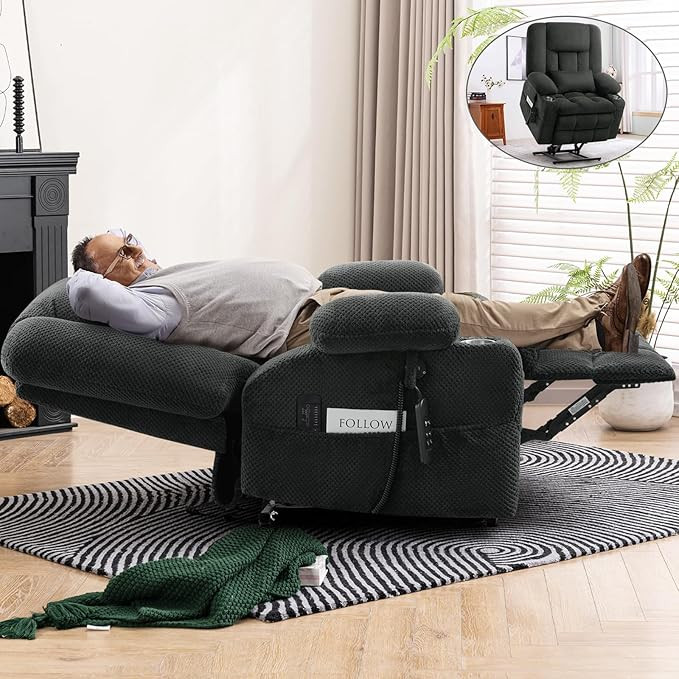 ABCASA Oversized Dual Motor Lay Flat Power Lift Recliner Chair, Massage Recliner Chairs with Heat... | Amazon (US)