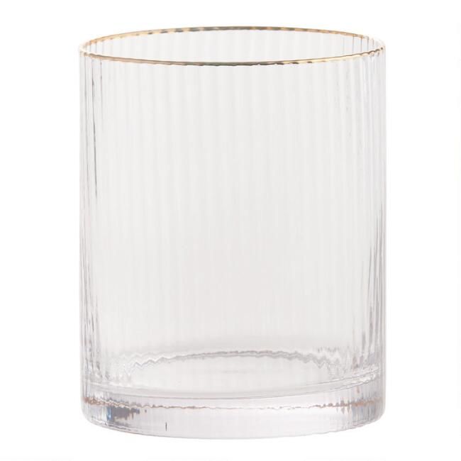 Gold Rim Ribbed Double Old Fashioned Glass | World Market