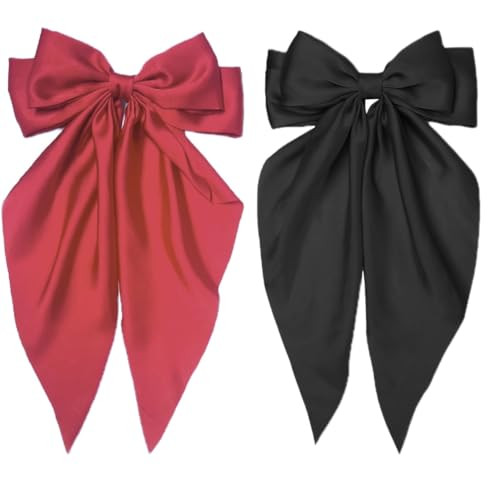 Silky Satin Hair Bows and Barrettes - Vintage Ribbon Clips, Bows for Women and Girls, Long Hair Accessories | Amazon (US)