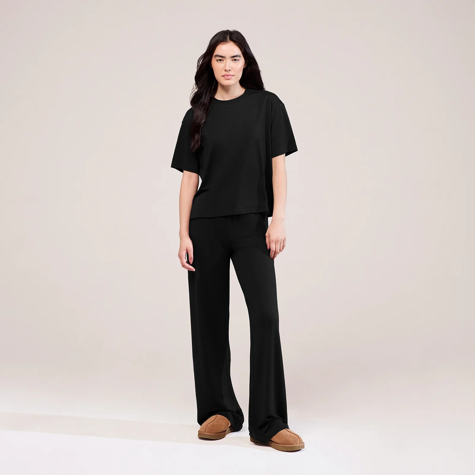 Soft Touch Wide Leg Lounge Set | Black | LOVALL