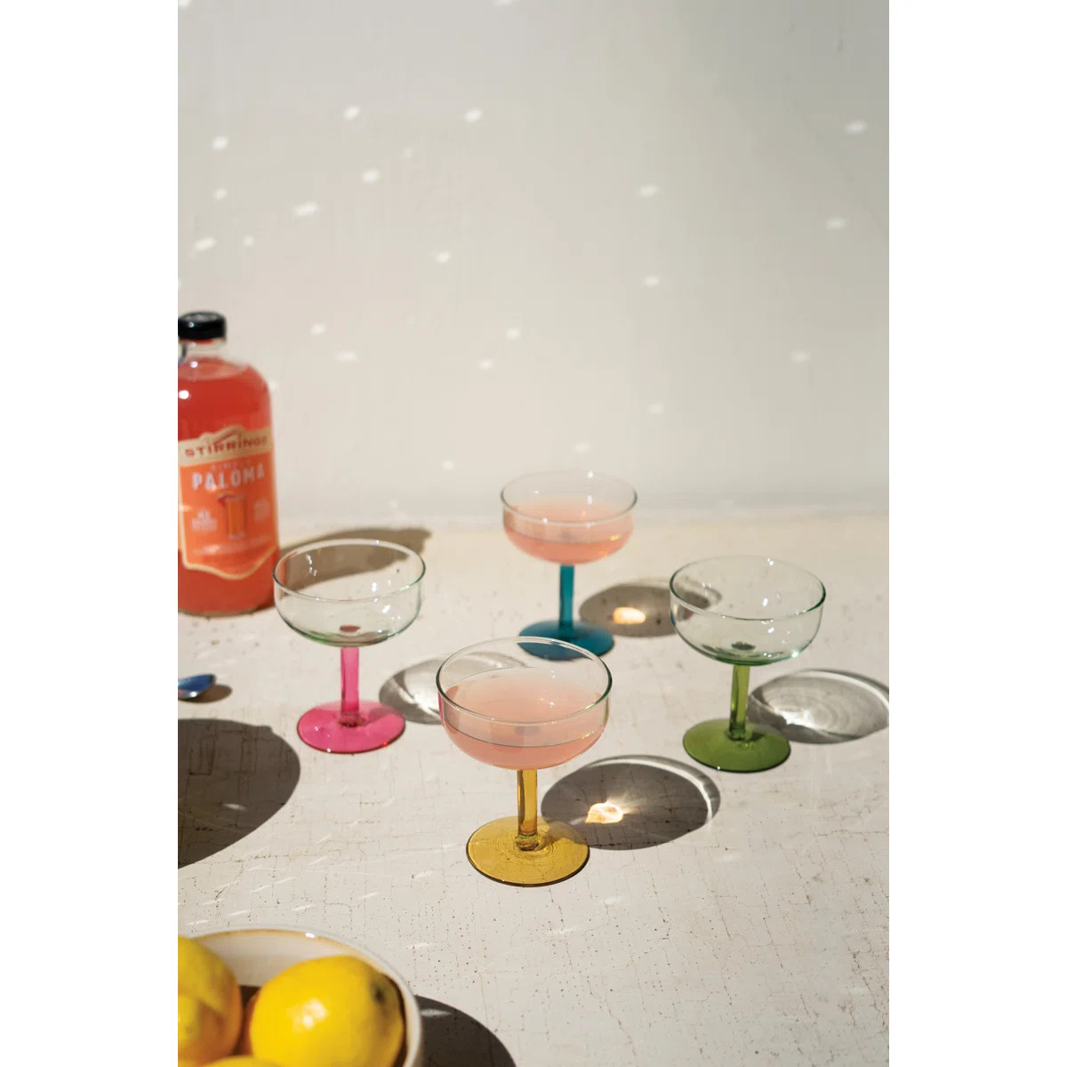 Coupe Glasses with Colored Stems 4"H, Set of Four Handblown Recycled Glass | Wayfair North America