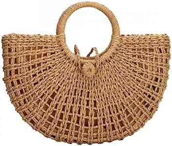 Straw Bags for Women, Large Hand-woven Straw Bag Round Handle Ring Tote Retro Summer Beach Bag | Amazon (US)