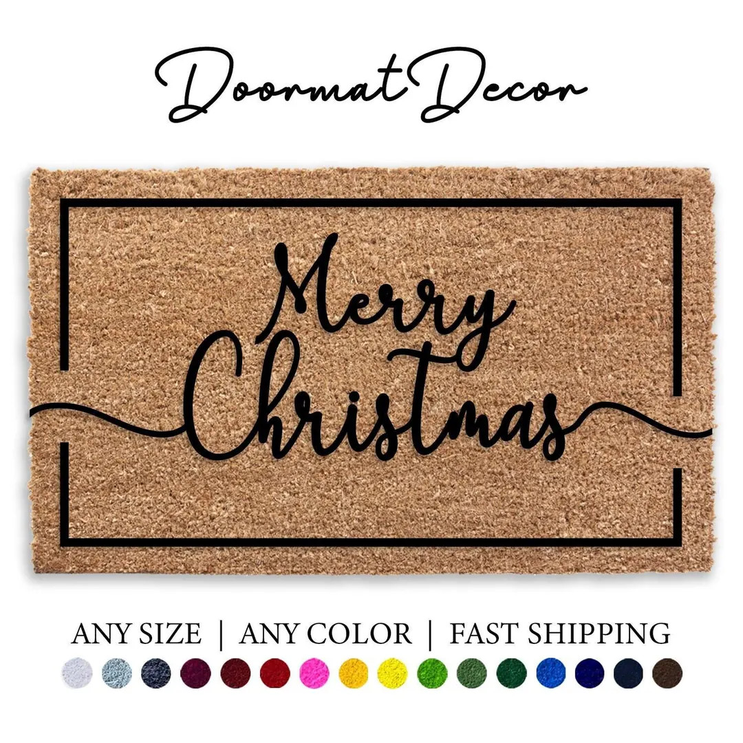 Merry Christmas Doormat, Holiday Decor Door Mat, Flocked Coir Welcome Mat, Outdoor Entryway Mat, ... | Etsy (US)