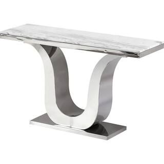 Best Quality Furniture Eric 60 in. White Marble Rectangle Top with Stainless Steel Base Console T... | The Home Depot