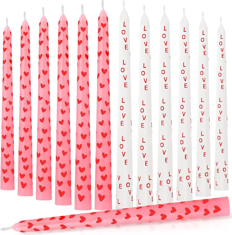 12 Pcs Valentine Taper Candles 10 Inch Tall Unscented Heart Candles Stick Valentines Day Gifts Ho... | Amazon (US)
