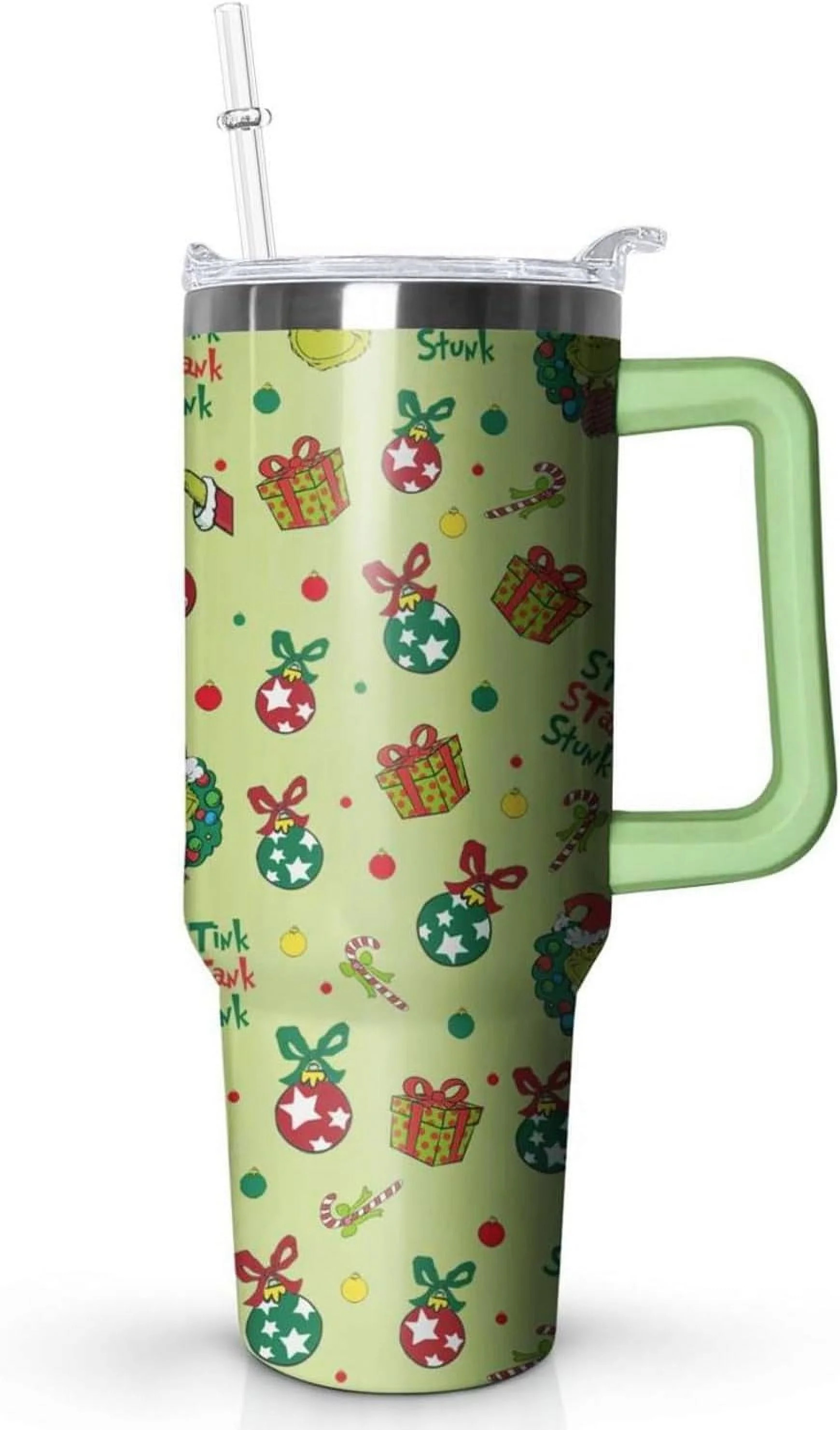40 oz Christmas Tumbler with Handle Lid and Straw, Green Merry Christmas Holiday Coffee Mug Cup W... | Walmart (US)