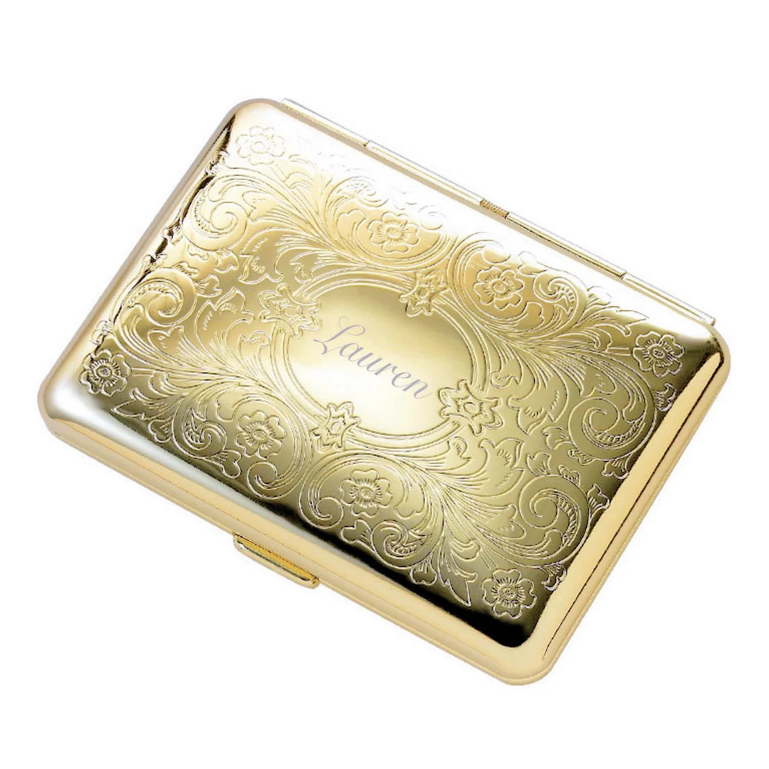 Personalized Gold Flip Open Double Sided Cigarette Case, Engraved Monogram Pocket Cigarette Holde... | Etsy (US)