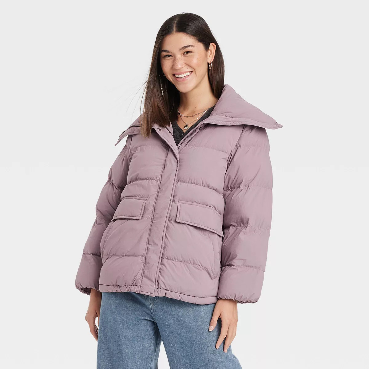 Women's Mid Length Puffer Jacket - Universal Thread™ Light Purple XL | Target