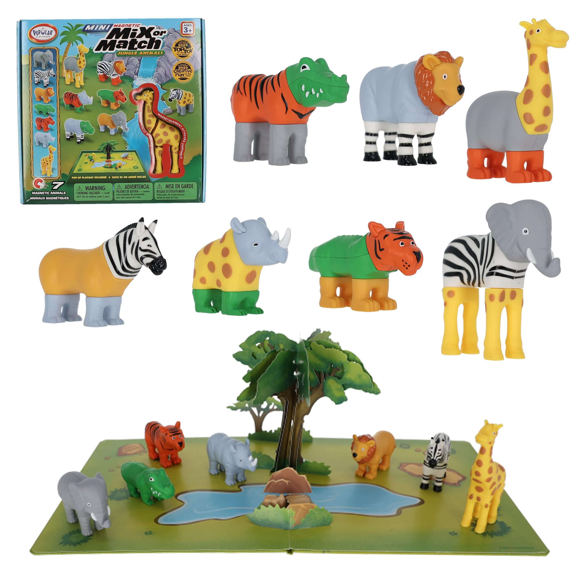 POPULAR PLAYTHINGS Mini Mix or Match Jungle Animals, Magnetic Toy Set with Pop-up Playmat, Set of... | Amazon (US)