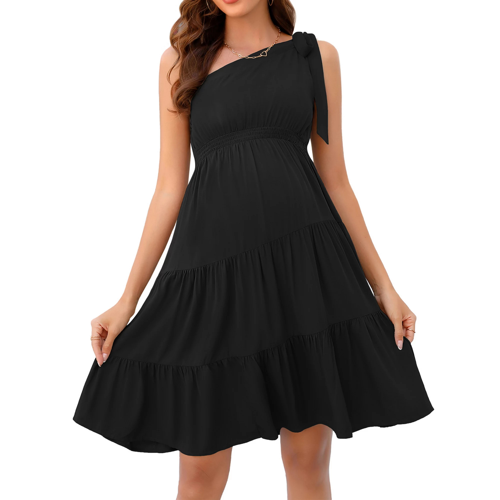 Women's Summer Tie One Shoulder A Line Flowy Mini Dresses Maternity Dress For Baby Shower | Kohl's