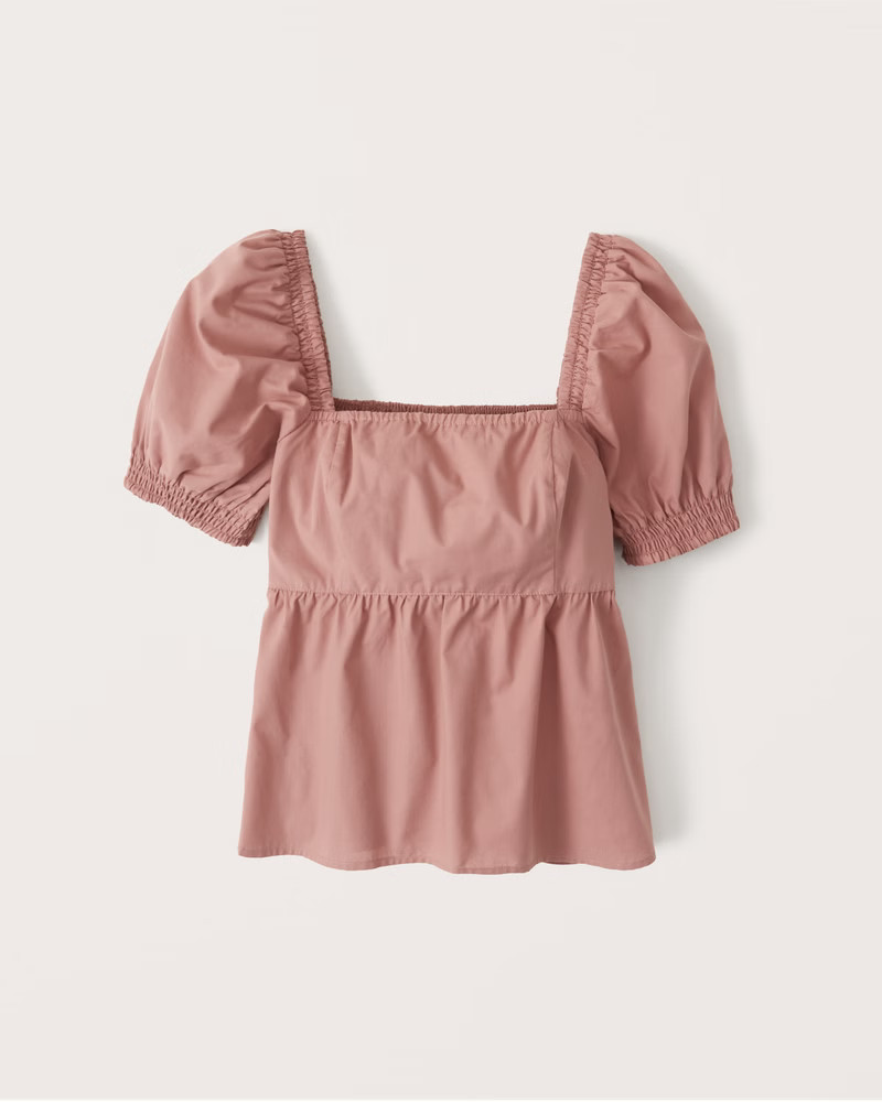 Short-Sleeve Poplin Babydoll Blouse | Abercrombie & Fitch (US)