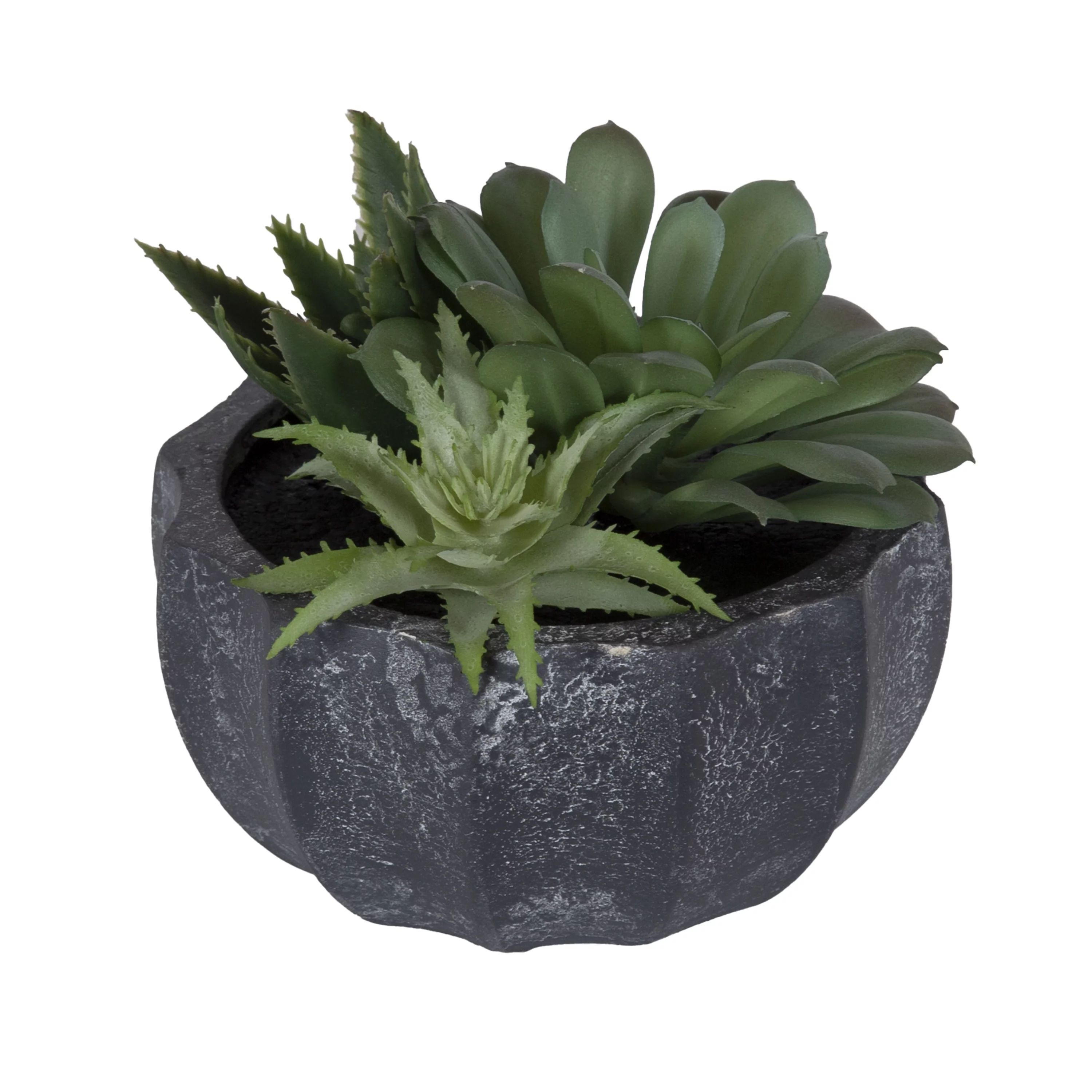 Mainstays 4.7" Artificial Mixed Succulent Plants in Faux Gray Stone Pot | Walmart (US)