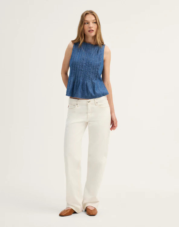 Denim Pintuck Peplum Top | Madewell