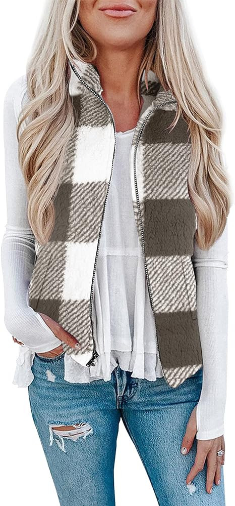 LOMON Womens Fuzzy Sherpa Fleece Jacket Lightweight Vest Cozy Sleeveless Cardigan Zipper Waistcoa... | Amazon (US)