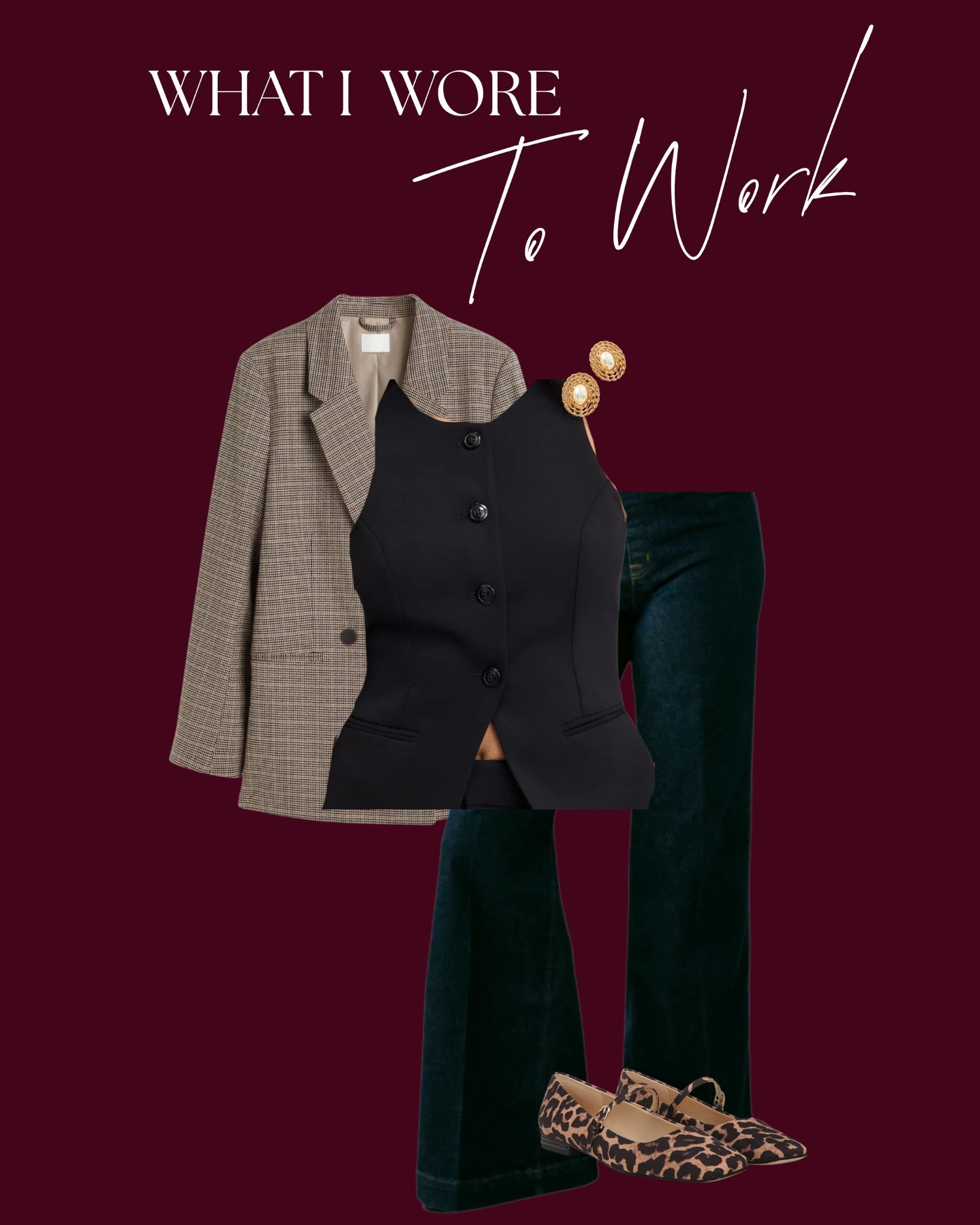 Layering for added interest is so fun! I paired a black pointe vest with a plaid blazer and then mixed some patterns by adding in my leopard flats. These @Spanx jeans are ELITE for feeling like you’re pulled together (literally). 

#LTKootd #LTKWorkwear #LTKMidsize