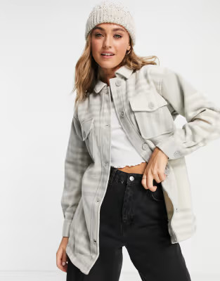 New Look boxy shacket in stone check | ASOS (Global)