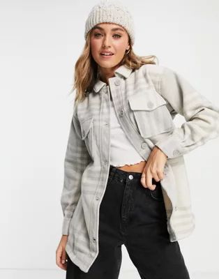 New Look boxy shacket in stone check | ASOS (Global)