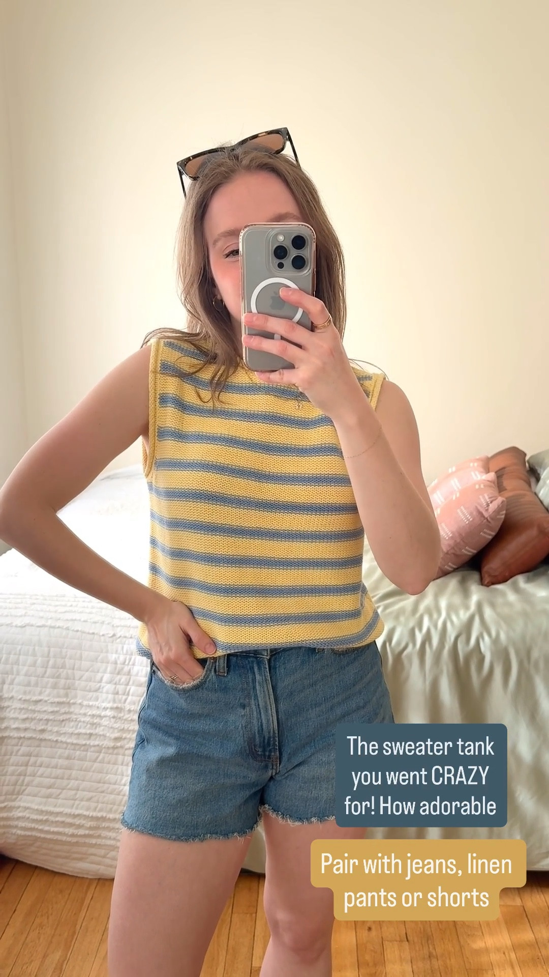 Abercrombie sale. Striped sweater tank that doesn’t show your bra under the arms. Wearing xs. Shorts are size 25

#LTKSaleAlert