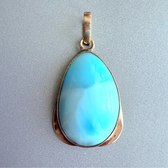 14K Solid Rose Gold Larimar Teardrop Large Pendant Necklace | Poshmark