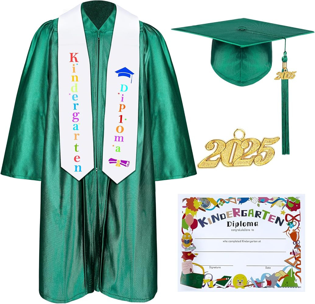 Kindergarten Graduation Cap and Gown Set with Tassel 2025 Charms Graduations Stoles for Kid Presc... | Amazon (US)