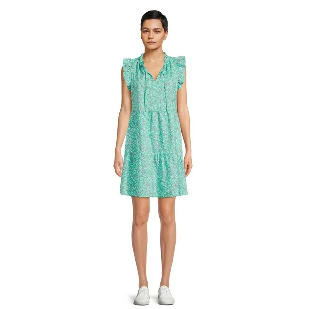 Time and Tru Women's Tiered Cotton Poplin Dress | Walmart (US)
