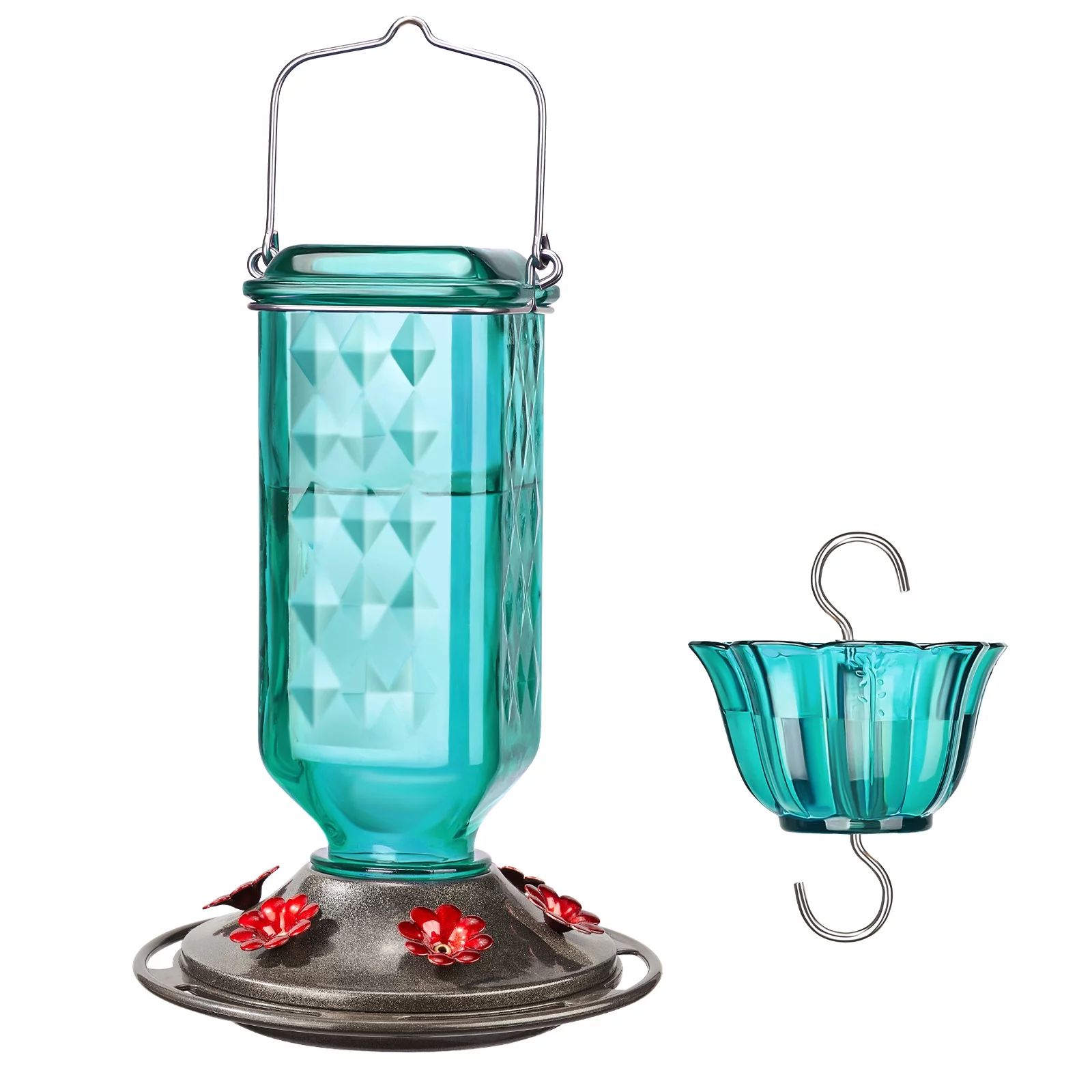 Kingsyard Glass Hummingbird Feeder for Outdoor Hanging, 24 Ounces, Ant Moat Included, Turquoise -... | Walmart (US)