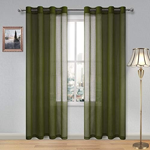 DWCN Olive Green Sheer Curtains for Living Room Bedroom Faux Linen Look Voile Drapes Grommet Top ... | Amazon (US)
