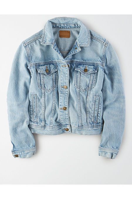 AE Light Wash Denim Jacket Women's Blue XXS | American Eagle Outfitters (US & CA)