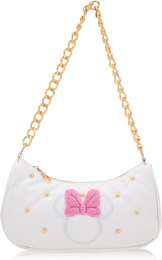 Disney Minnie Mouse Hobo Bag for Women & Girls | White Quilted Handbag with Gold Studs & Chain St... | Amazon (US)
